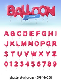 Colored and isolated balloon alphabet realistic icon set with pink abc and numbers ballons vector illustration svg