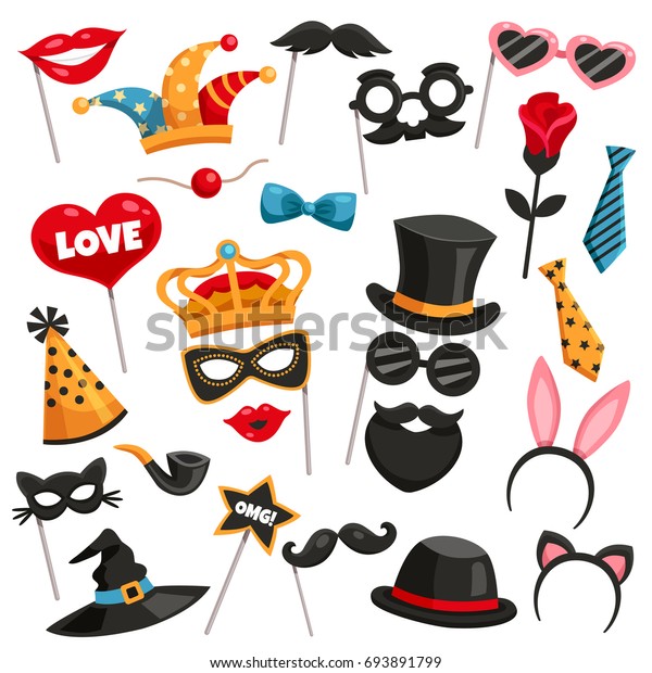 Colored and\
isolated carnival photo booth party icon set with masks of various\
characters vector\
illustration