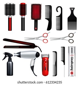 Colored and isolated hairdresser big icon set with professional tools of hairdresser vector illustration