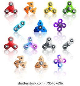 Colored and isolated hand spinner toys icon set with different sizes styles and colors vector illustration