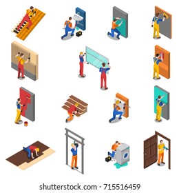 Colored Isolated Home Repair Worker People Isometric Icon Set With Different Types Of Workers Vector Illustration