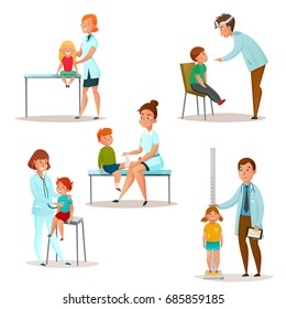 Colored And Isolated Kids Visit A Doctor Icon Set With Pediatrician And Neurologist Examine A Patient Vector Illustration