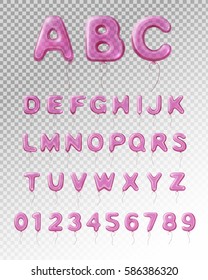 Colored and isolated light purple realistic balloon english alphabet with transparent background vector illustration