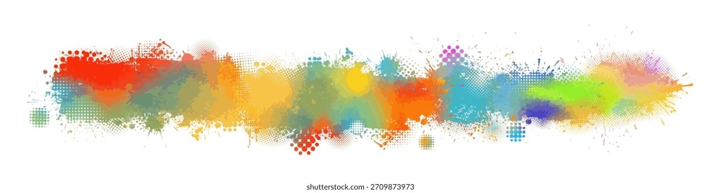 farbiger, isolierter, langer, horizontaler Blot auf weißem Hintergrund. Handgezeichnet. Nicht AI, Vektorgrafik