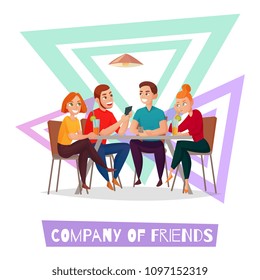 Colored isolated restaurant pub visitors simple composition with company of friends description vector illustration