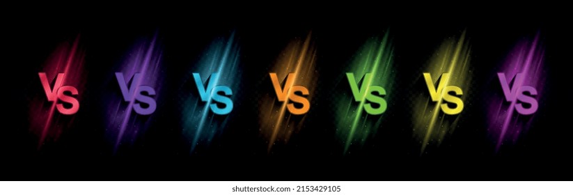 Colored isolated versus. Collection of bright graphic elements for website. Posters or banners, confrontation and comparison, interface for fighting games. Cartoon isometric vector illustration