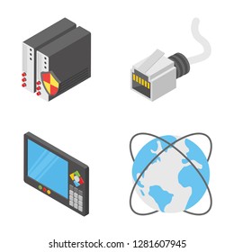 A colored isometric icons set of network and data center with all related icons. A wide range including data server, database and other elements 
