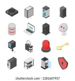 A colored isometric icons set of network and data center with all related icons. A wide range including data server, database and other elements are part of this pack which makes it worth grabbing. 
