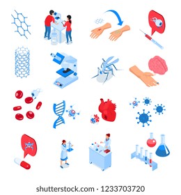 Colored isometric research laboratories icon set with elements and tools for future developments of science vector illustration