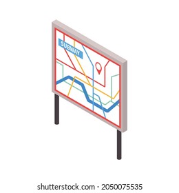 Colored isometric subway map with location pin 3d vector illustration