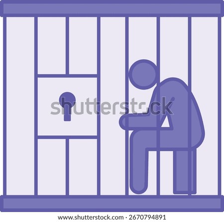 Colored Jail Icon. Vector Illustration. Man Sitting in Prison Cell. Justice Concept
