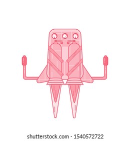 Colored jetpack drawn in flat style isolated on a white background with fire escaping from its pipes.
