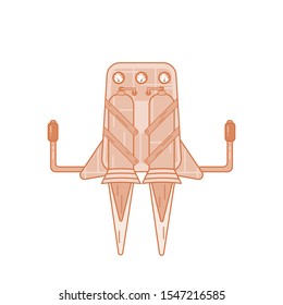 Colored jetpack drawn in flat style isolated on a white background with fire escaping from its pipes.
