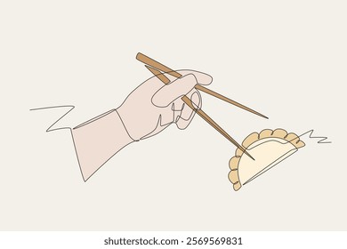 Colored jiaozi chinese dumplings concept one-line drawing