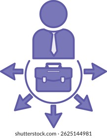 Farbiges Auftragssymbol. Vektorgrafik. Office Worker-Multitasking. Aktenkoffer. Büro- und Geschäftskonzept