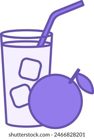 Icono de jugo de colores. Vector Icono de Vaso de Jugo de Naranja con Hielo y Paja. Bebida Refrescante. Concepto de verano y vacaciones