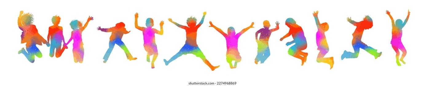 Colored jumping people. Happy children. Vector illustration