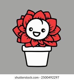 Diseño coloreado de la Ilustración vectorial de la planta de flor de Kawaii, dibujos animados de flores