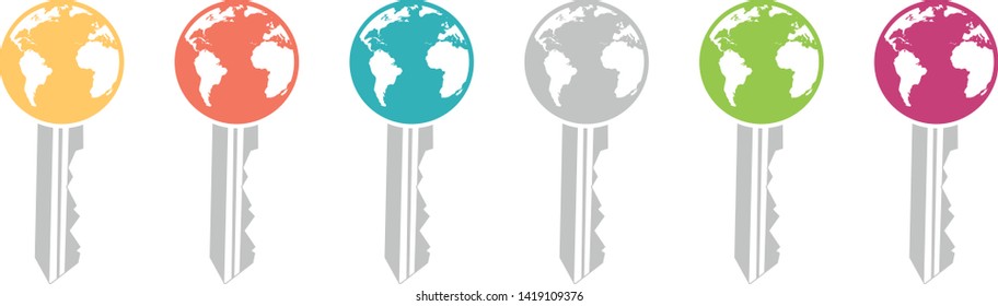 Colored key icon in the shape of a globe