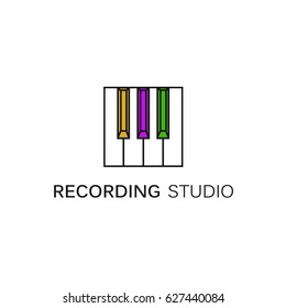 Colored keys of synthesizer or piano- logo design template in linear style. Element for internet, banner, web page and mobile app. Recording Studio Label.