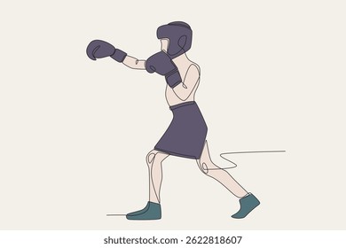 Desenho de uma linha de conceito de boxe infantil colorido