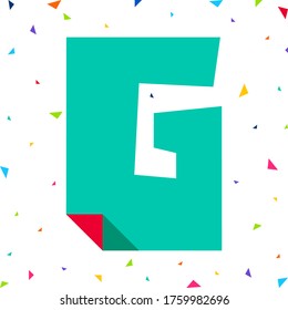 Colored kids Font, multi colored children alphabet, uppercase letter G cut from paper with bent angle, vector illustration 10eps