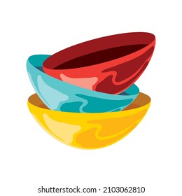 colored kitchen bowls icon vector