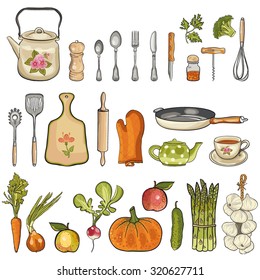 Colored kitchen vector set