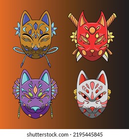 Conjunto de diseño de vectores de máscara de color para kitsune