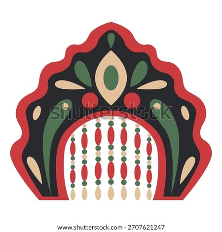Colored kokshnik isolated vector illustration. Unique Russian aesthetics, traditional Russian clothing in red and black colors