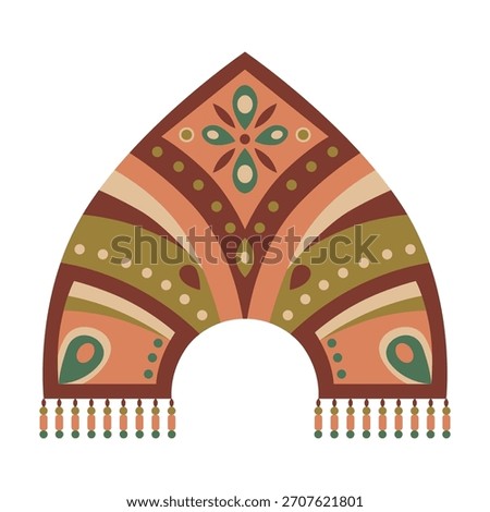 Colored kokshnik isolated vector illustration. Unique Russian aesthetics, traditional Russian clothing