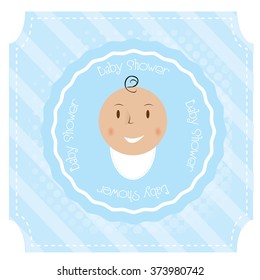 Colored label with a baby on a textured background for baby showers