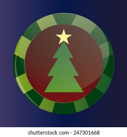 a colored label with a christmas tree with a star