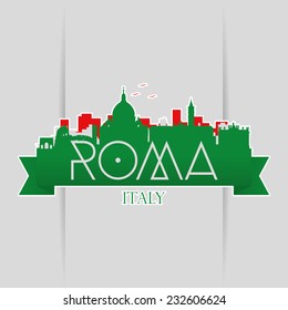 a colored label with a group of silhouettes of famous places in rome