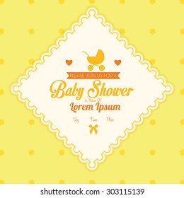 Colored label on a textured background for baby showers. Vector illustration