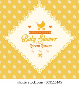 Colored label on a textured background for baby showers. Vector illustration