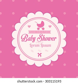 Colored label on a textured background for baby showers. Vector illustration