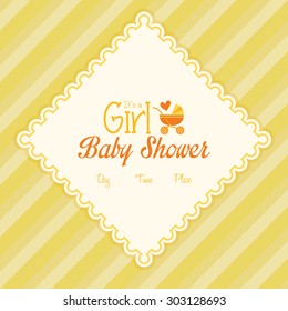 Colored label on a textured background for baby showers. Vector illustration