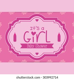 Colored label on a textured background for baby showers. Vector illustration