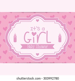 Colored label on a textured background for baby showers. Vector illustration
