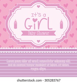 Colored label on a textured background for baby showers. Vector illustration