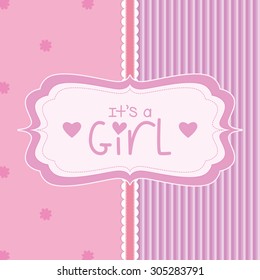 Colored label on a textured background for baby showers. Vector illustration