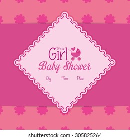 Colored label on a textured background for baby showers. Vector illustration