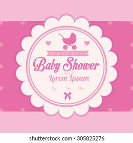 Colored label on a textured background for baby showers. Vector illustration