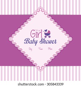 Colored label on a textured background for baby showers. Vector illustration