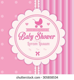 Colored label on a textured background for baby showers. Vector illustration