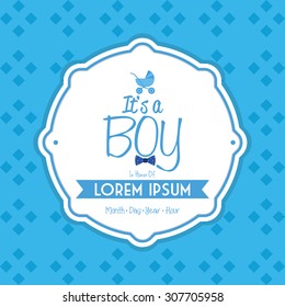 Colored label on a textured background for baby showers. Vector illustration
