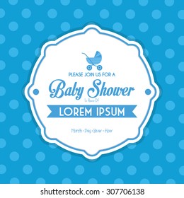 Colored label on a textured background for baby showers. Vector illustration