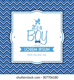 Colored label on a textured background for baby showers. Vector illustration