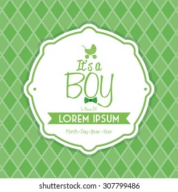 Colored label on a textured background for baby showers. Vector illustration